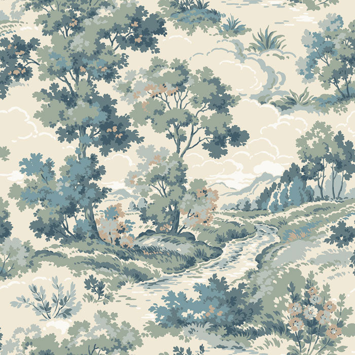 Blauw Toile de Jouy - DU02-0540 - Image1 - Gammalsvenska Papper - 540-02