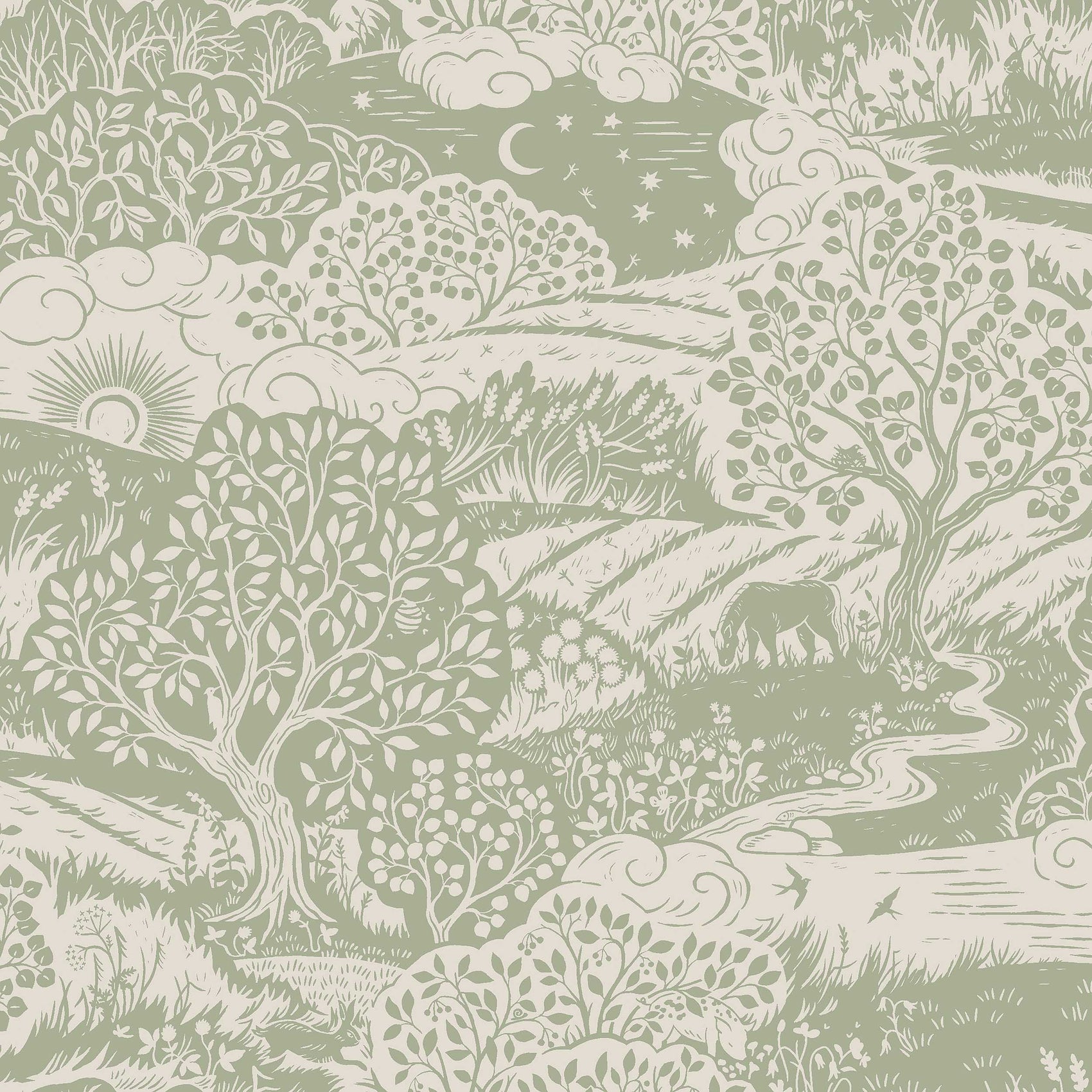 Groen Toile de Jouy - BS30-0158 - Image1 - Nordic Folks - 5830